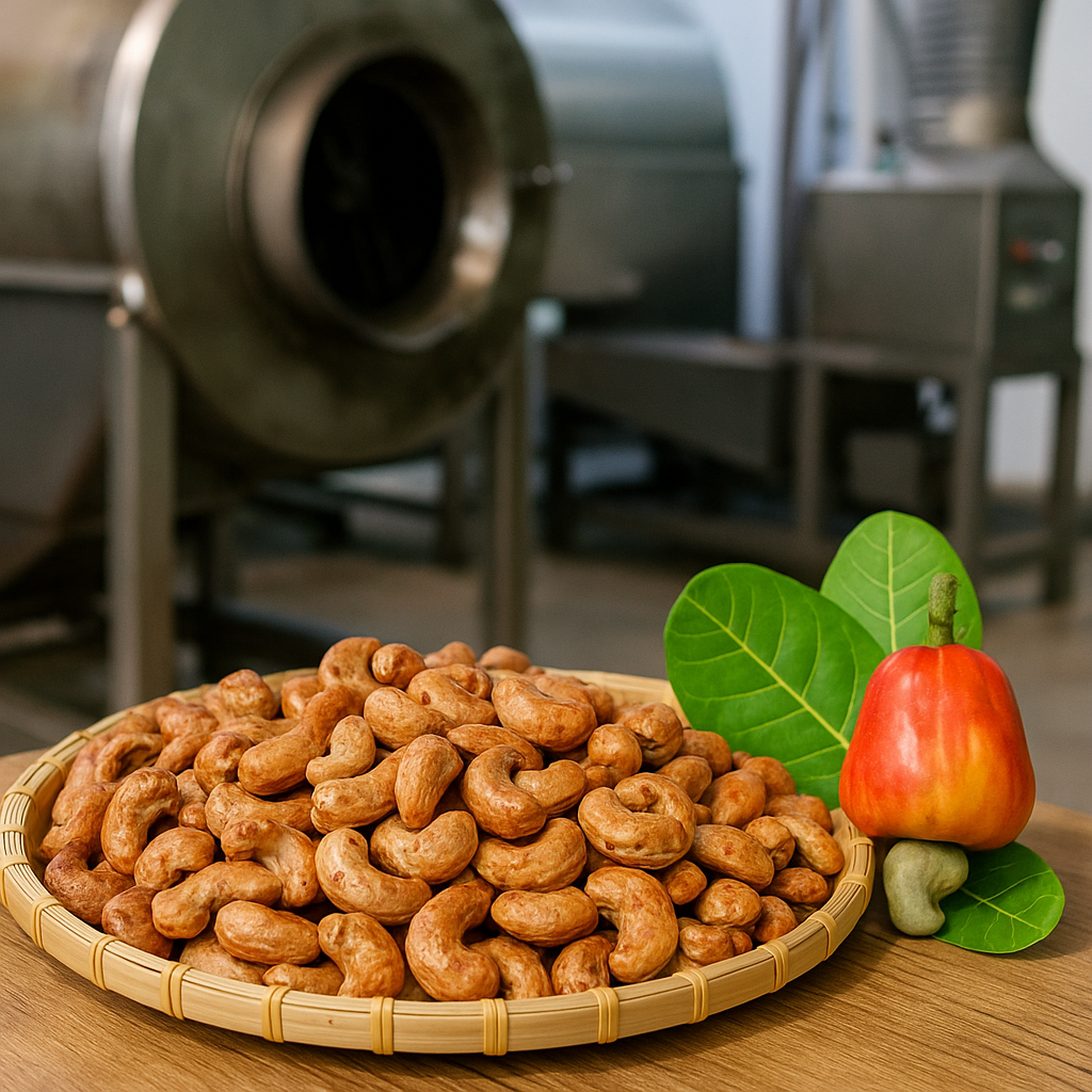 Minh Khang ứng dụng công nghệ rang sấy hiện đại, đảm bảo chất lượng hạt điều thơm ngon, vệ sinh và đạt tiêu chuẩn xuất khẩu quốc tế.